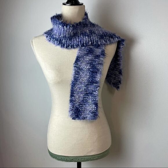Blue Tie Dye Handmade knitted sequin Scarf one size chunky ultra soft - Picture 7 of 7
